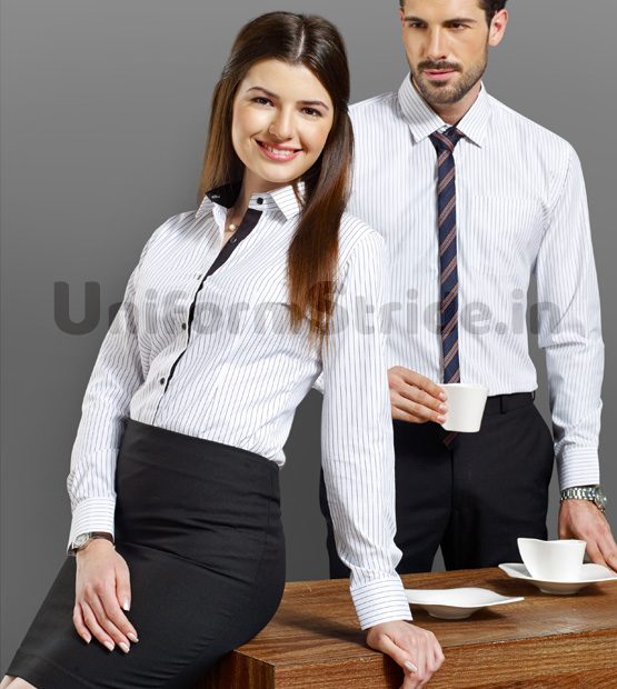 Corporate Office Uniform White Stripes Poly Cotton HC3