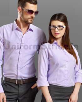 Front Office Uniform Blue Stripes Cotton Men Women HC4